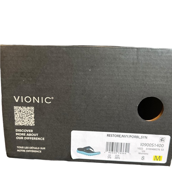 Vionic Blissful Restore Toe/Post Navy/Porcelain Blue Recovery Sandal - Picture 4 of 8